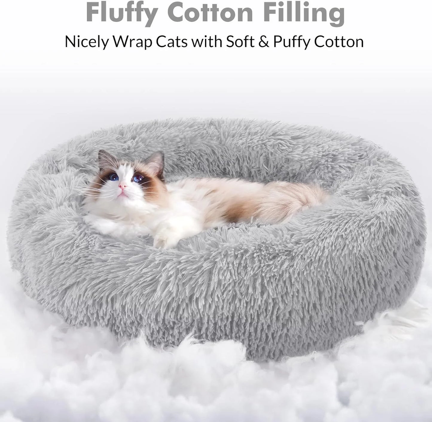 Light Gray Fluffy Cat Bed