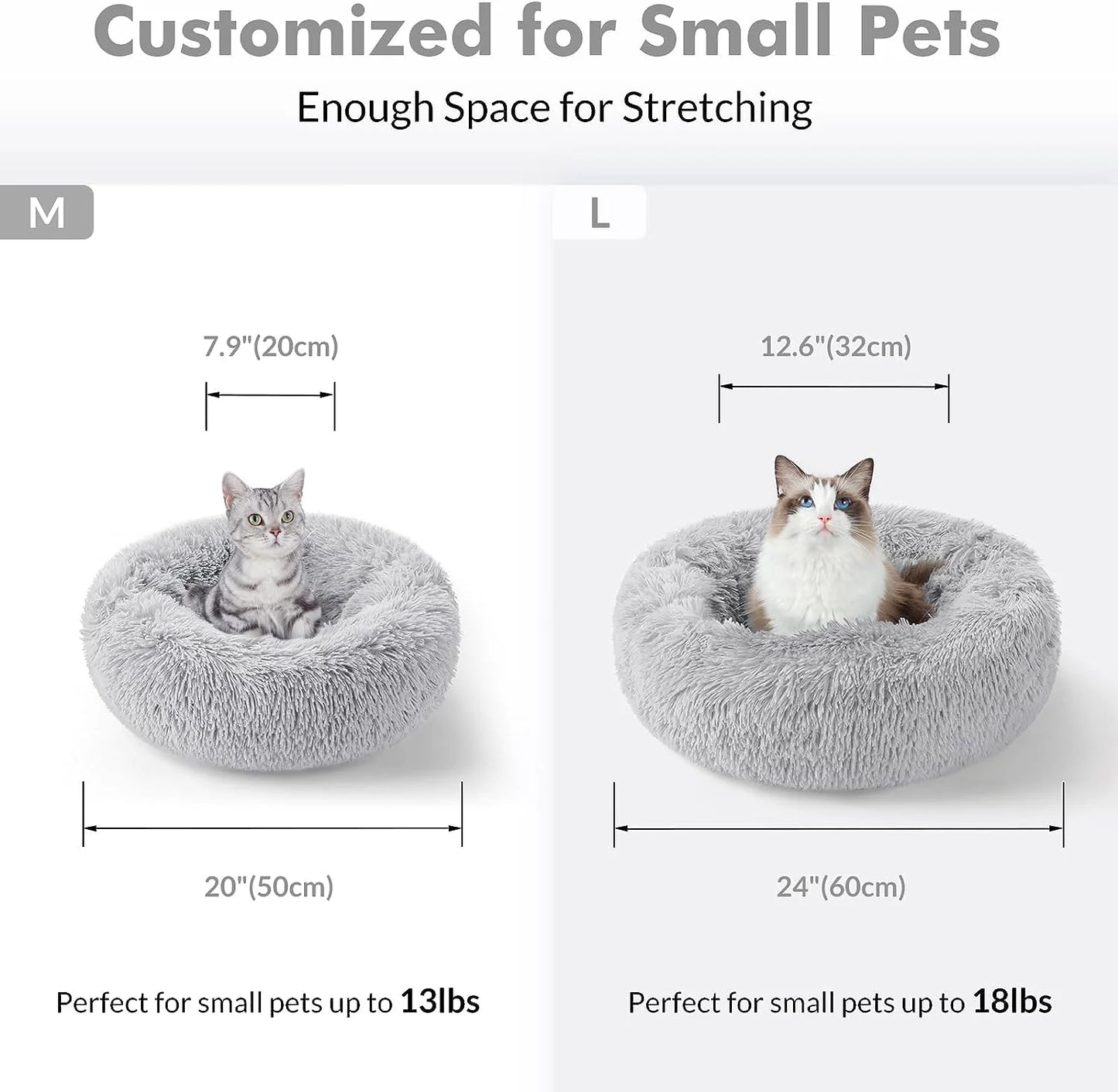 Light Gray Fluffy Cat Bed 