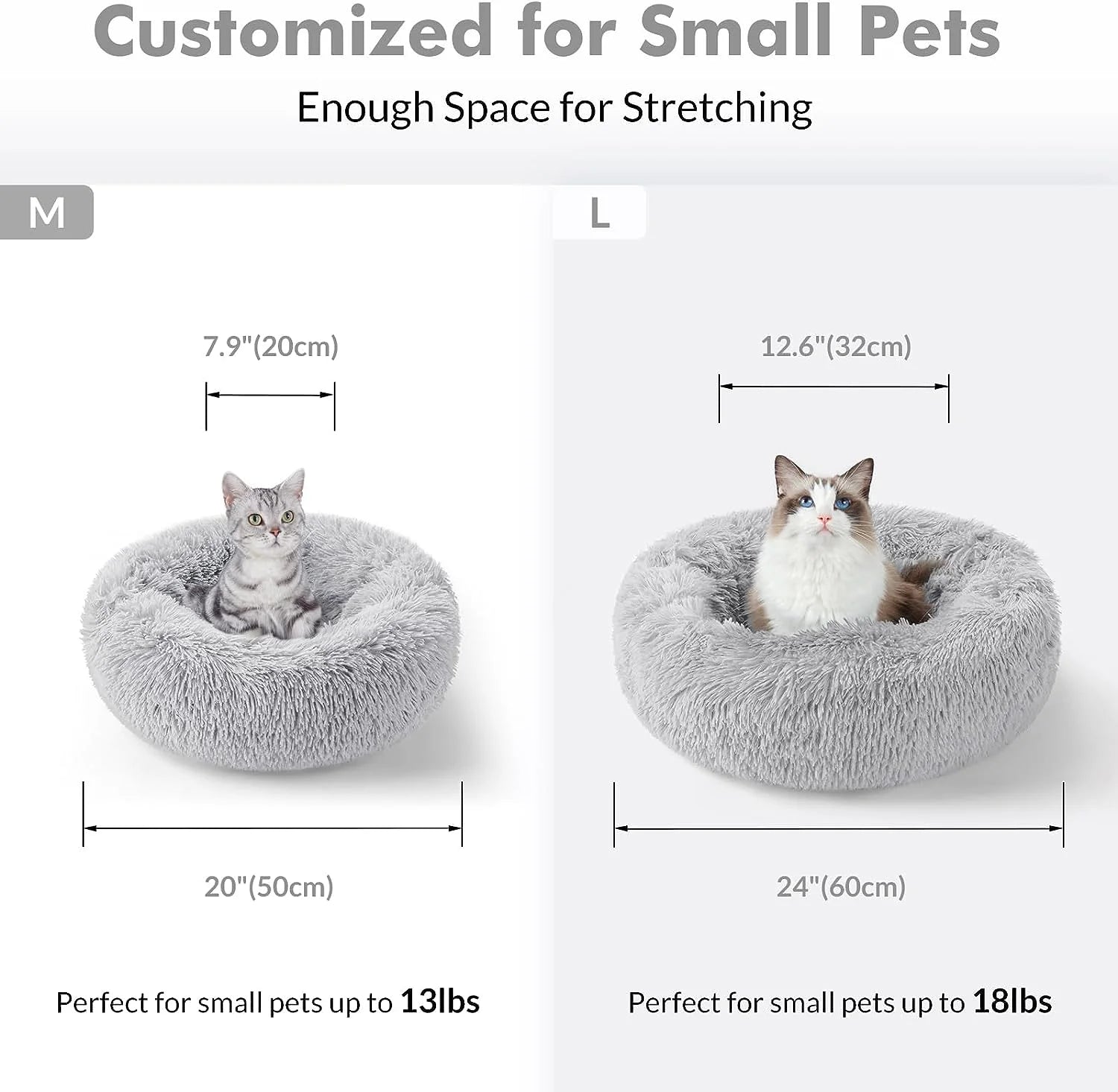Light Gray Fluffy Cat Bed 