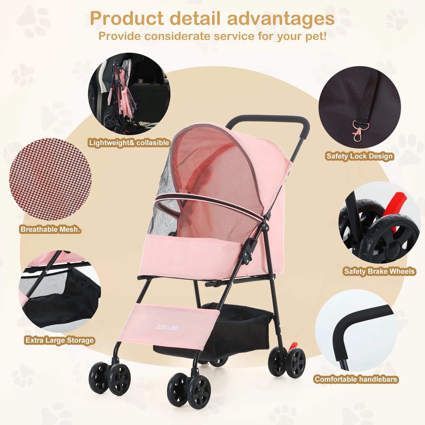 Pink Pet Stroller 