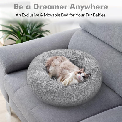 Light Gray Fluffy Cat Bed 