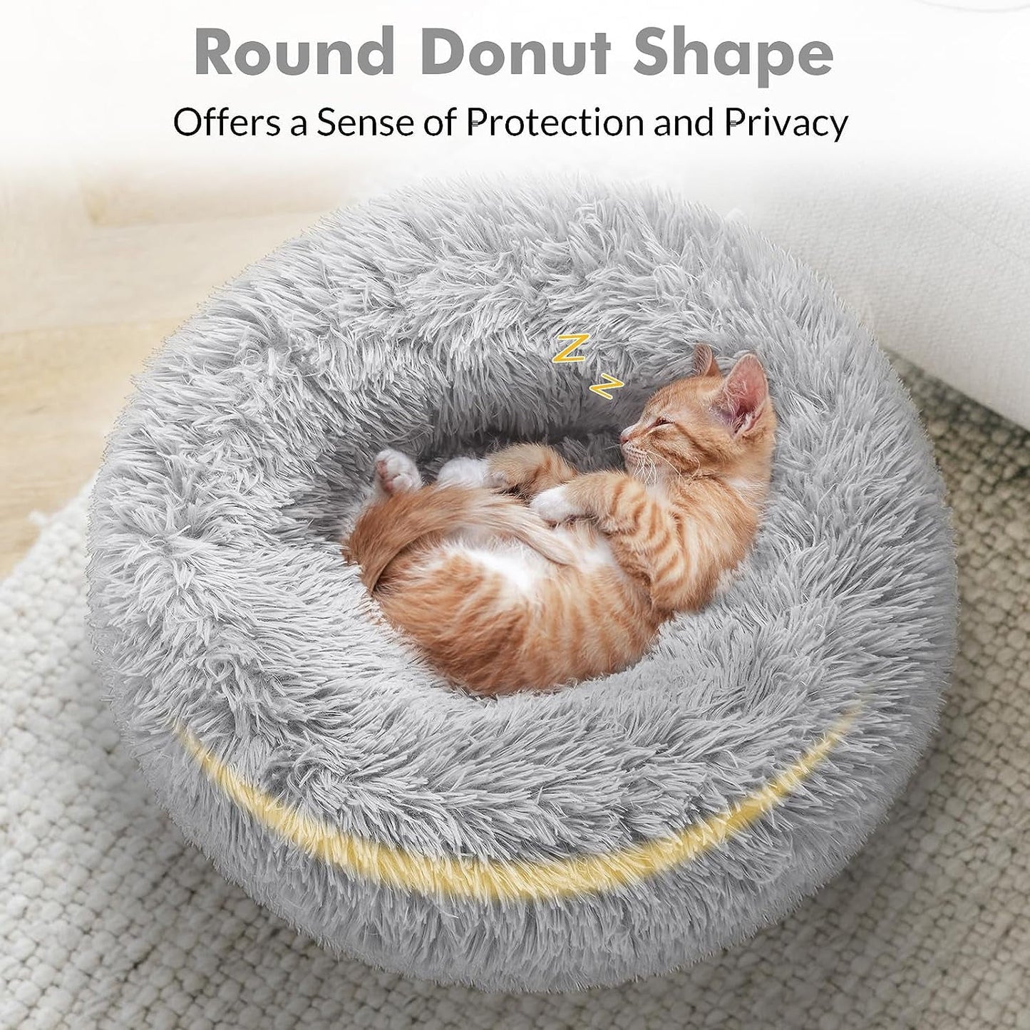 Light Gray Fluffy Cat Bed 