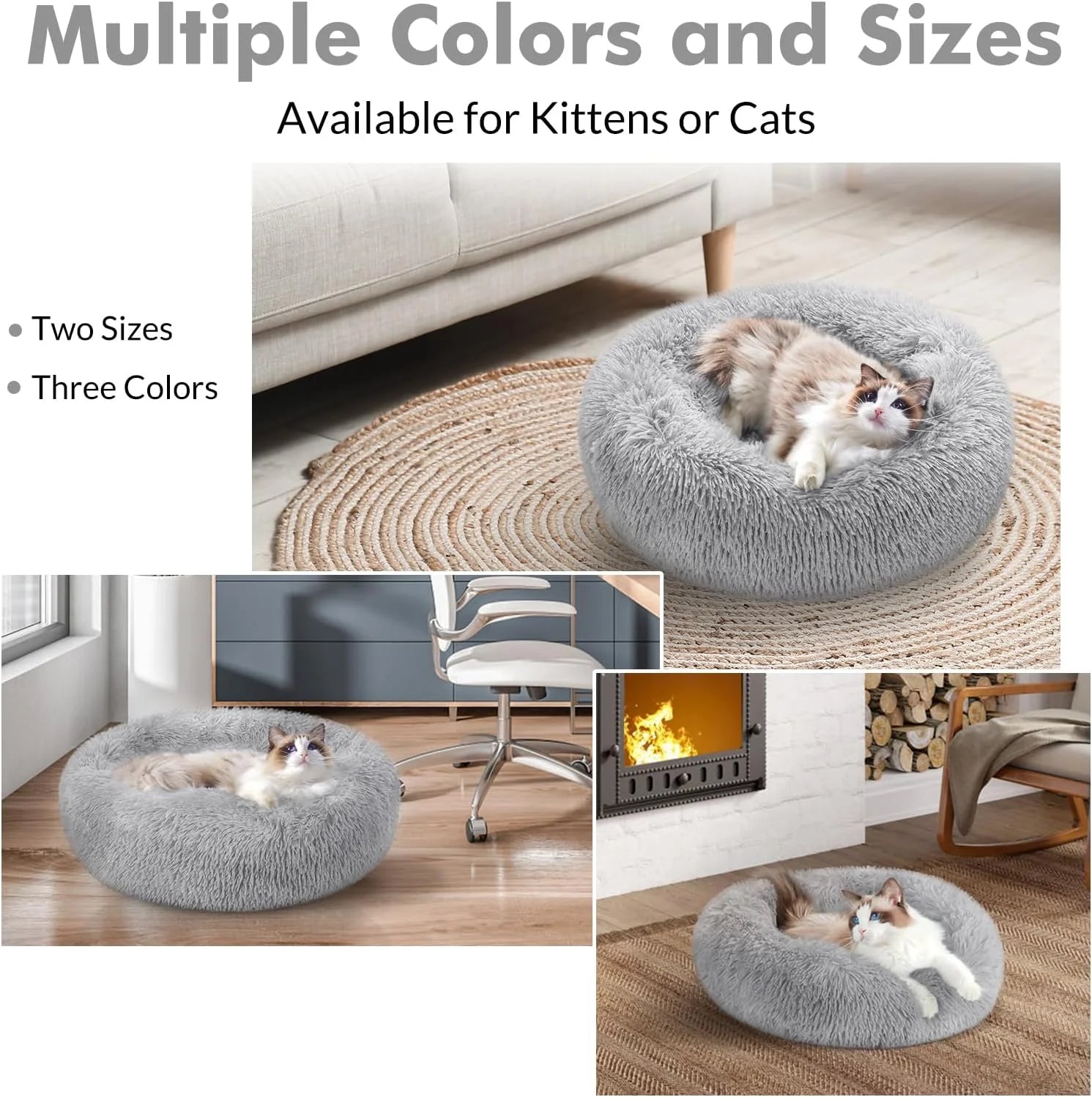Light Gray Fluffy Cat Bed 