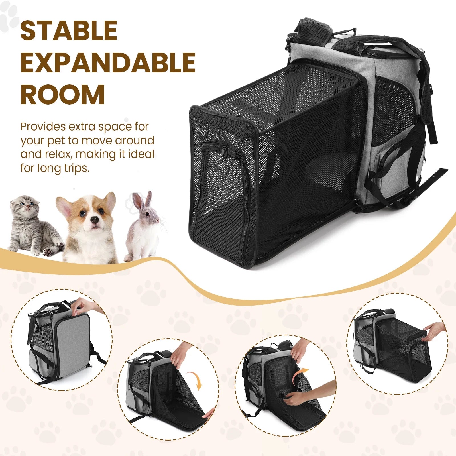 Gray Expandable Cat Backpack 
