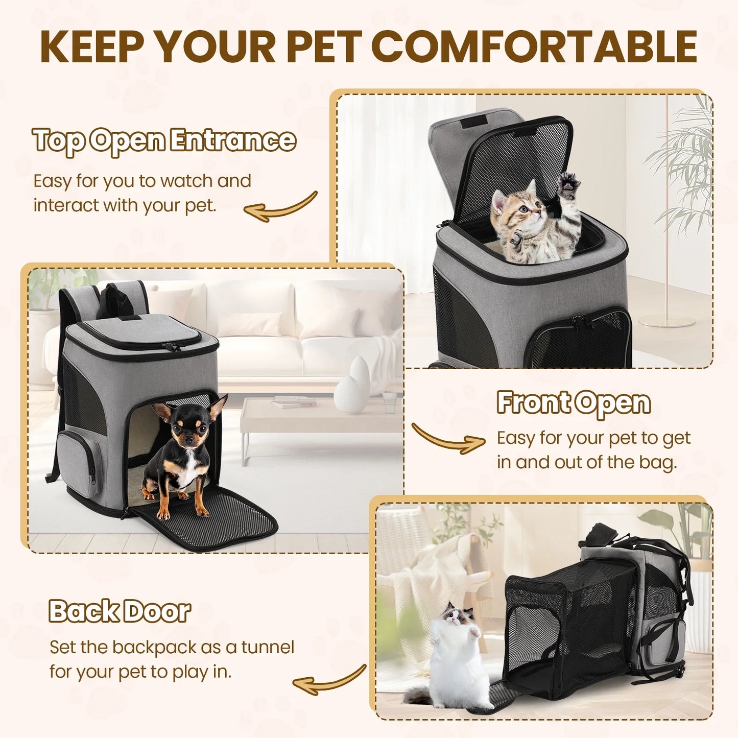 Gray Expandable Cat Backpack 