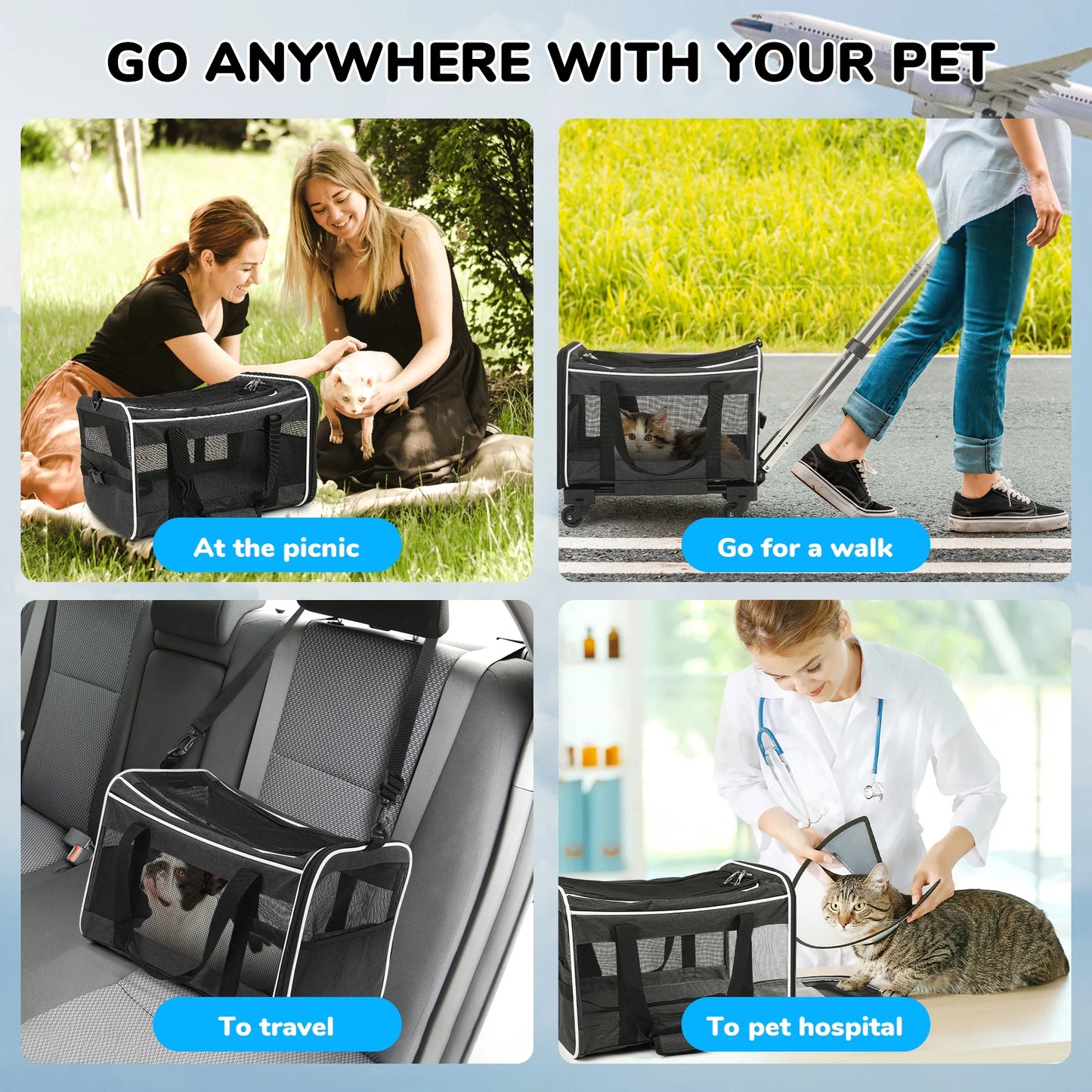 Pet Carrier with Wheels 