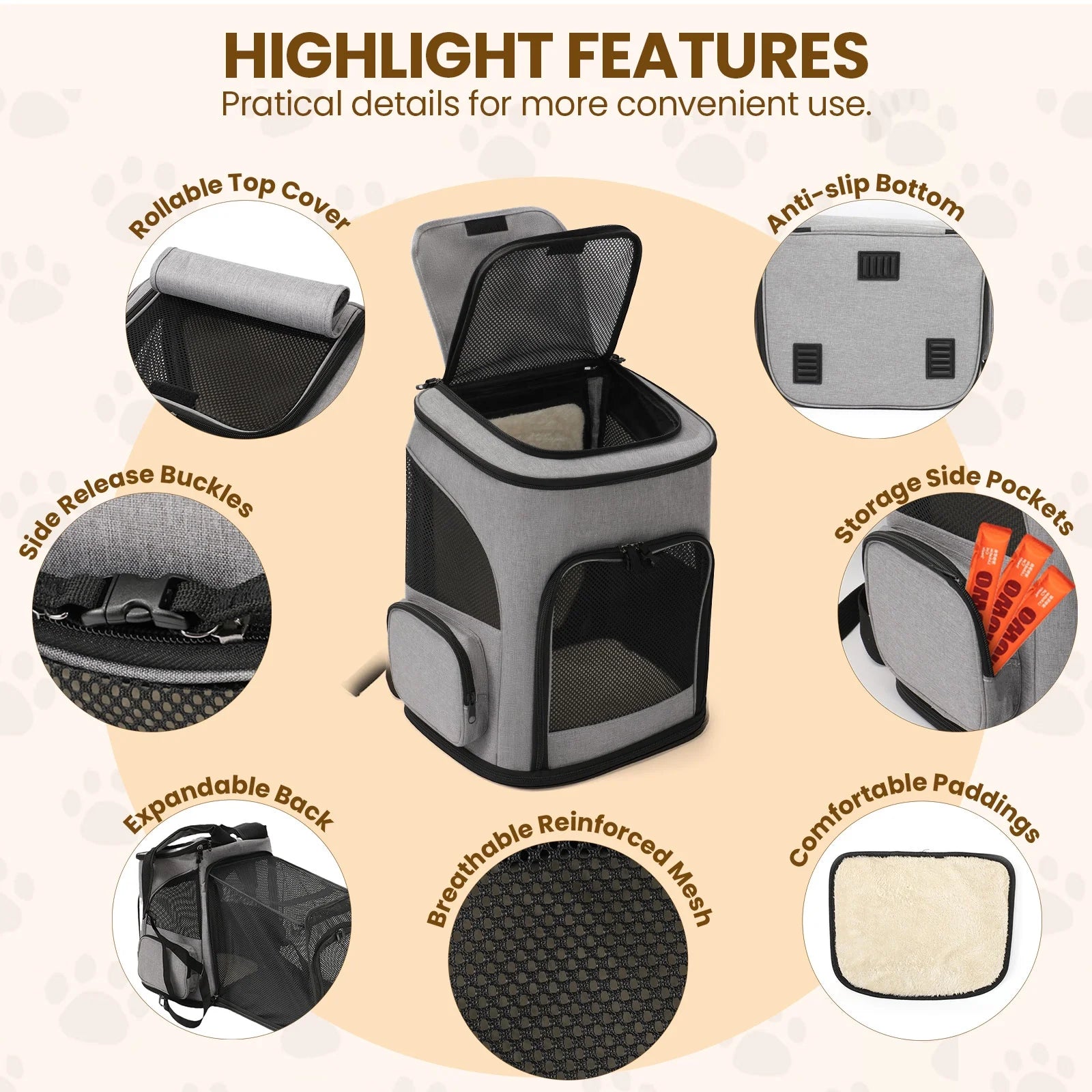 Gray Expandable Cat Backpack 