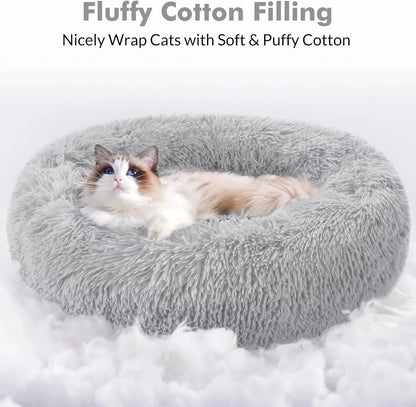 Light Gray Fluffy Cat Bed 
