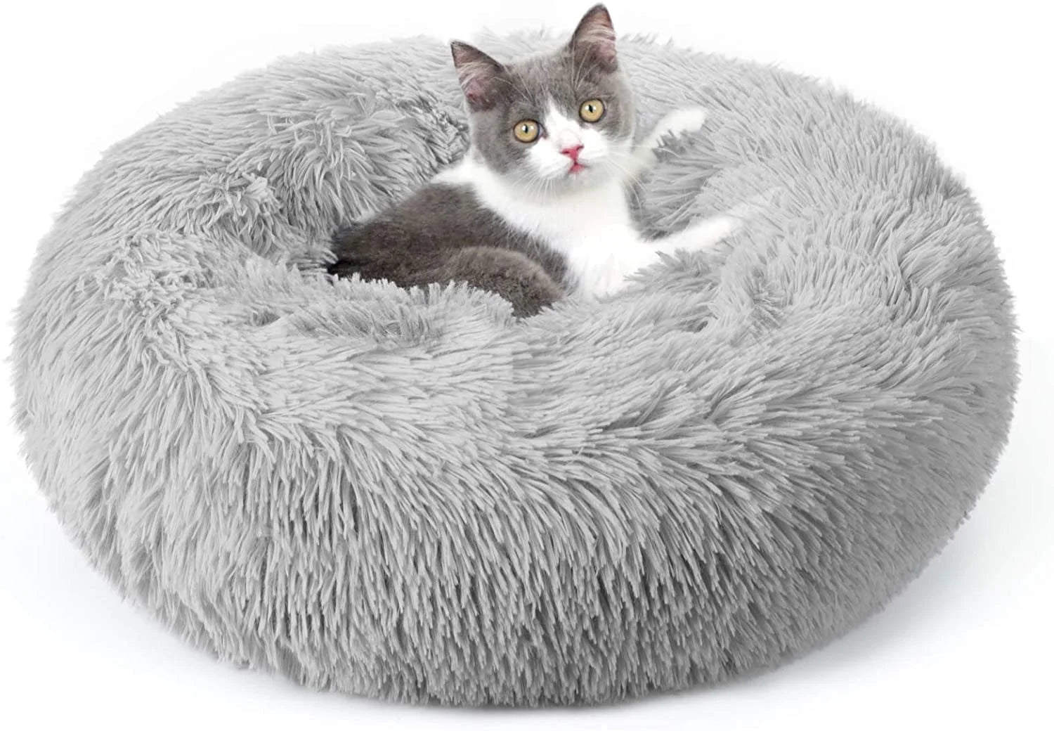 Light Gray Fluffy Cat Bed 