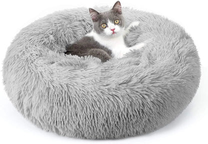 Light Gray Fluffy Cat Bed 