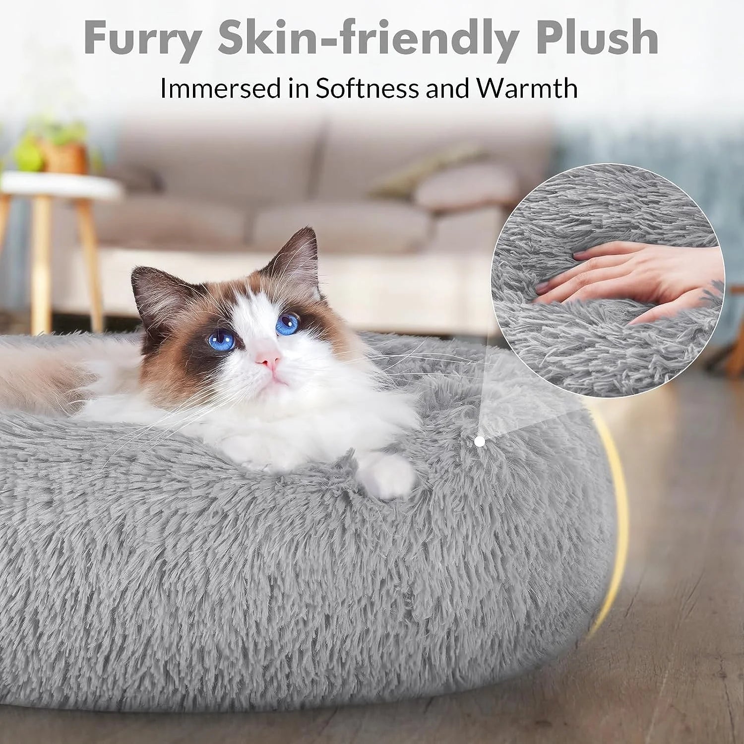 Light Gray Fluffy Cat Bed 